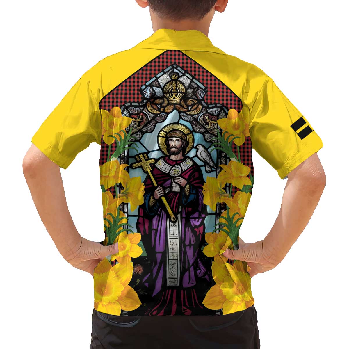 Welsh Dewi Sant Family Matching Off The Shoulder Long Sleeve Dress and Hawaiian Shirt Saint David With Daffodil