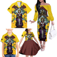 Welsh Dewi Sant Family Matching Off The Shoulder Long Sleeve Dress and Hawaiian Shirt Saint David With Daffodil
