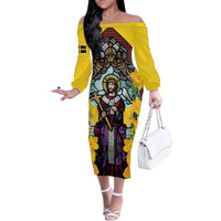 Welsh Dewi Sant Family Matching Off The Shoulder Long Sleeve Dress and Hawaiian Shirt Saint David With Daffodil