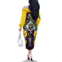 Welsh Dewi Sant Family Matching Off The Shoulder Long Sleeve Dress and Hawaiian Shirt Saint David With Daffodil