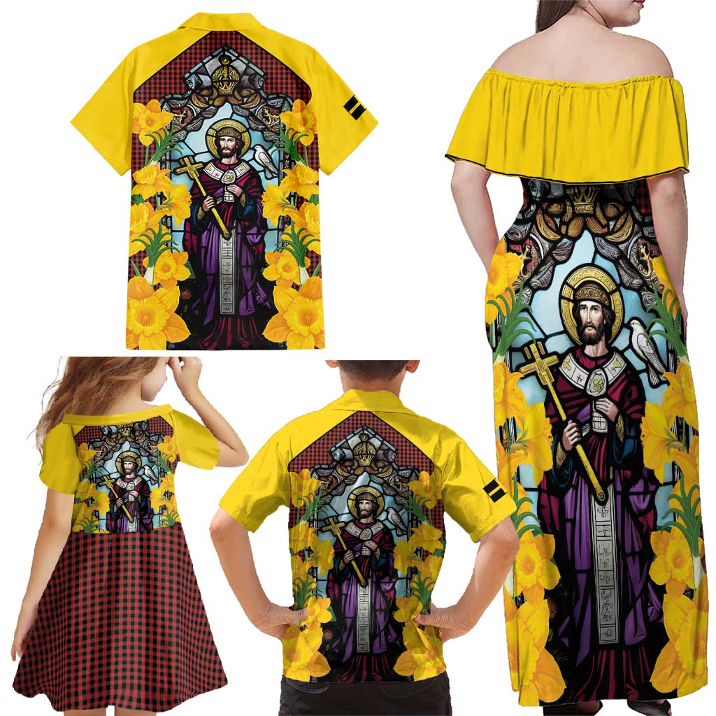 Welsh Dewi Sant Family Matching Off Shoulder Maxi Dress and Hawaiian Shirt Saint David With Daffodil
