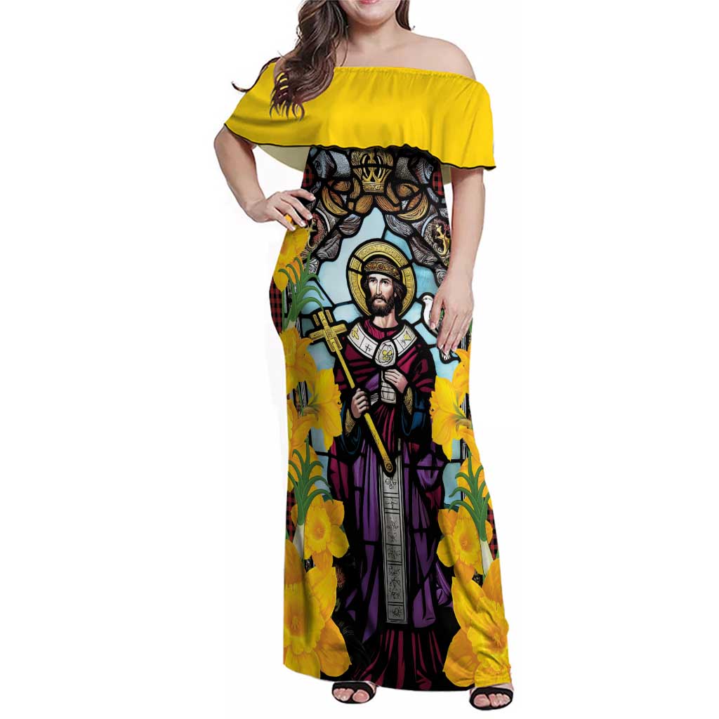 Welsh Dewi Sant Family Matching Off Shoulder Maxi Dress and Hawaiian Shirt Saint David With Daffodil