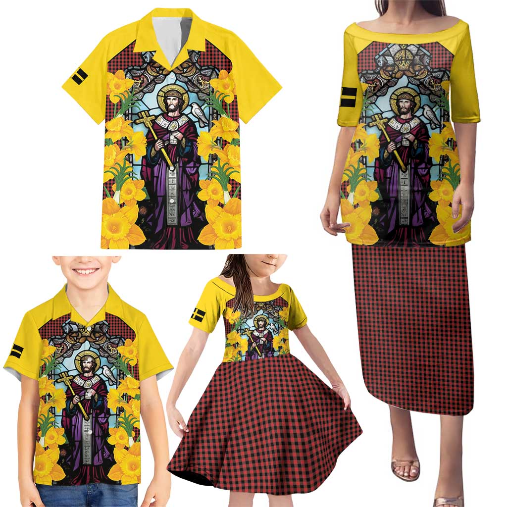 Welsh Dewi Sant Family Matching Puletasi and Hawaiian Shirt Saint David With Daffodil
