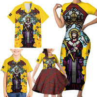 Welsh Dewi Sant Family Matching Short Sleeve Bodycon Dress and Hawaiian Shirt Saint David With Daffodil