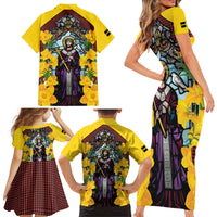 Welsh Dewi Sant Family Matching Short Sleeve Bodycon Dress and Hawaiian Shirt Saint David With Daffodil