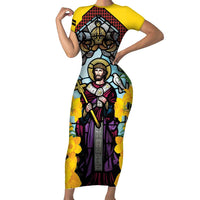 Welsh Dewi Sant Family Matching Short Sleeve Bodycon Dress and Hawaiian Shirt Saint David With Daffodil
