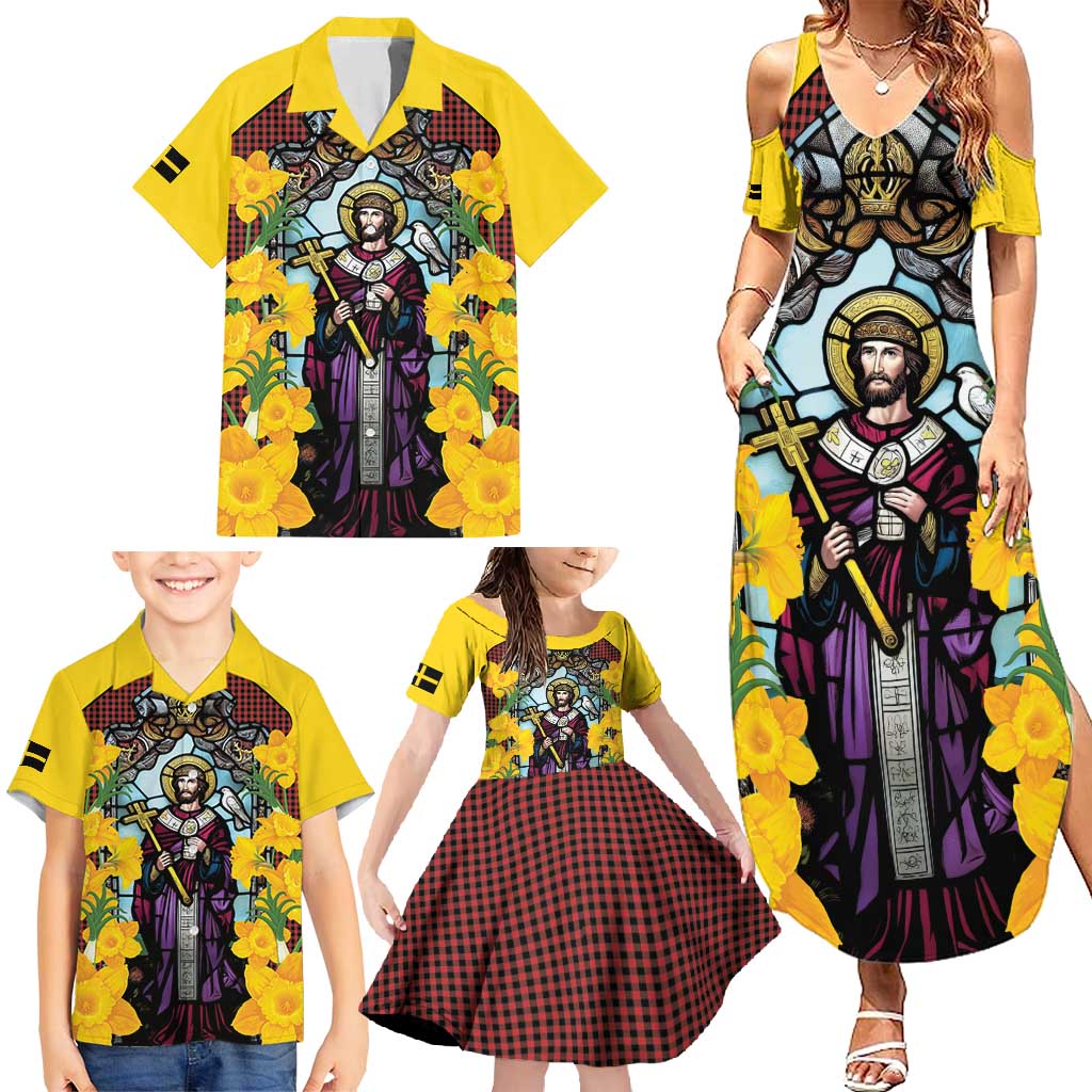 Welsh Dewi Sant Family Matching Summer Maxi Dress and Hawaiian Shirt Saint David With Daffodil