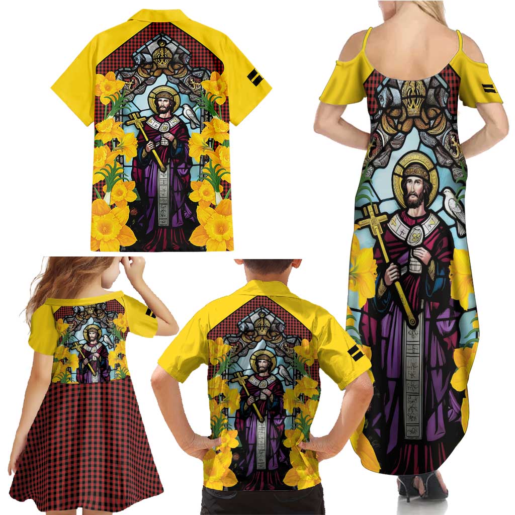 Welsh Dewi Sant Family Matching Summer Maxi Dress and Hawaiian Shirt Saint David With Daffodil