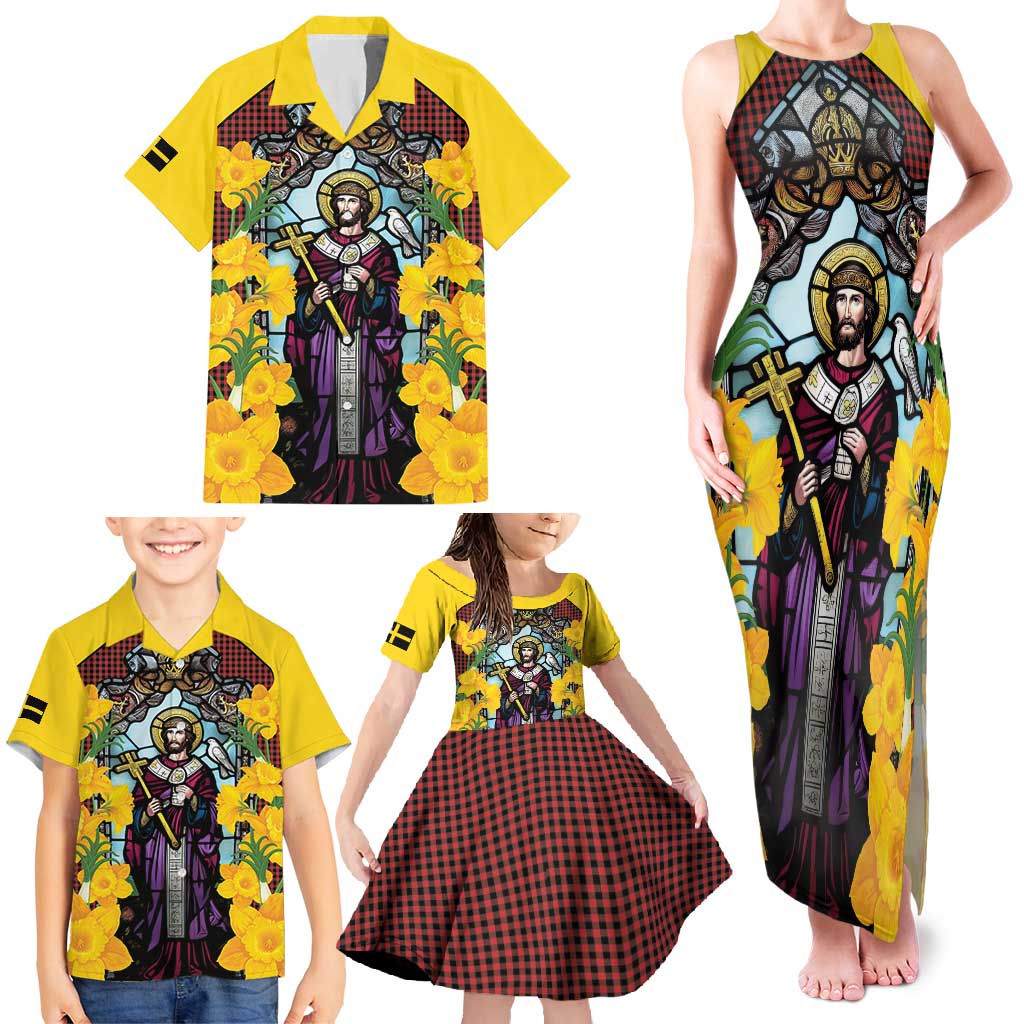 Welsh Dewi Sant Family Matching Tank Maxi Dress and Hawaiian Shirt Saint David With Daffodil