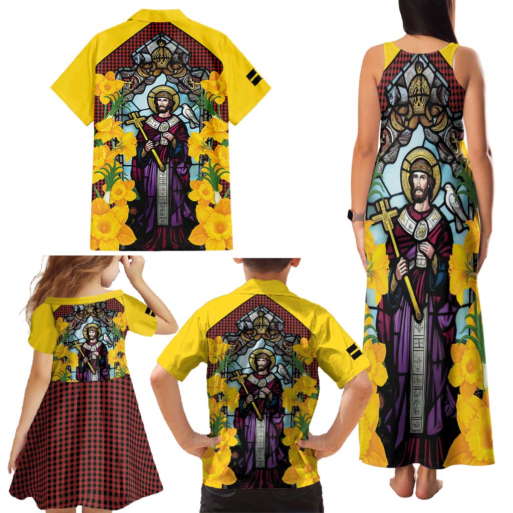 Welsh Dewi Sant Family Matching Tank Maxi Dress and Hawaiian Shirt Saint David With Daffodil