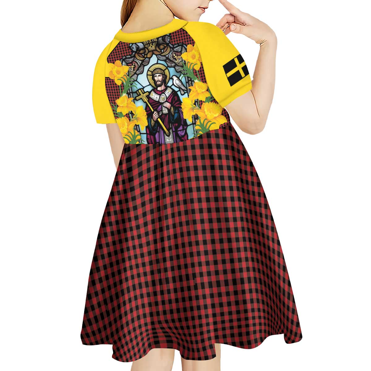 Welsh Dewi Sant Kid Short Sleeve Dress Saint David With Daffodil