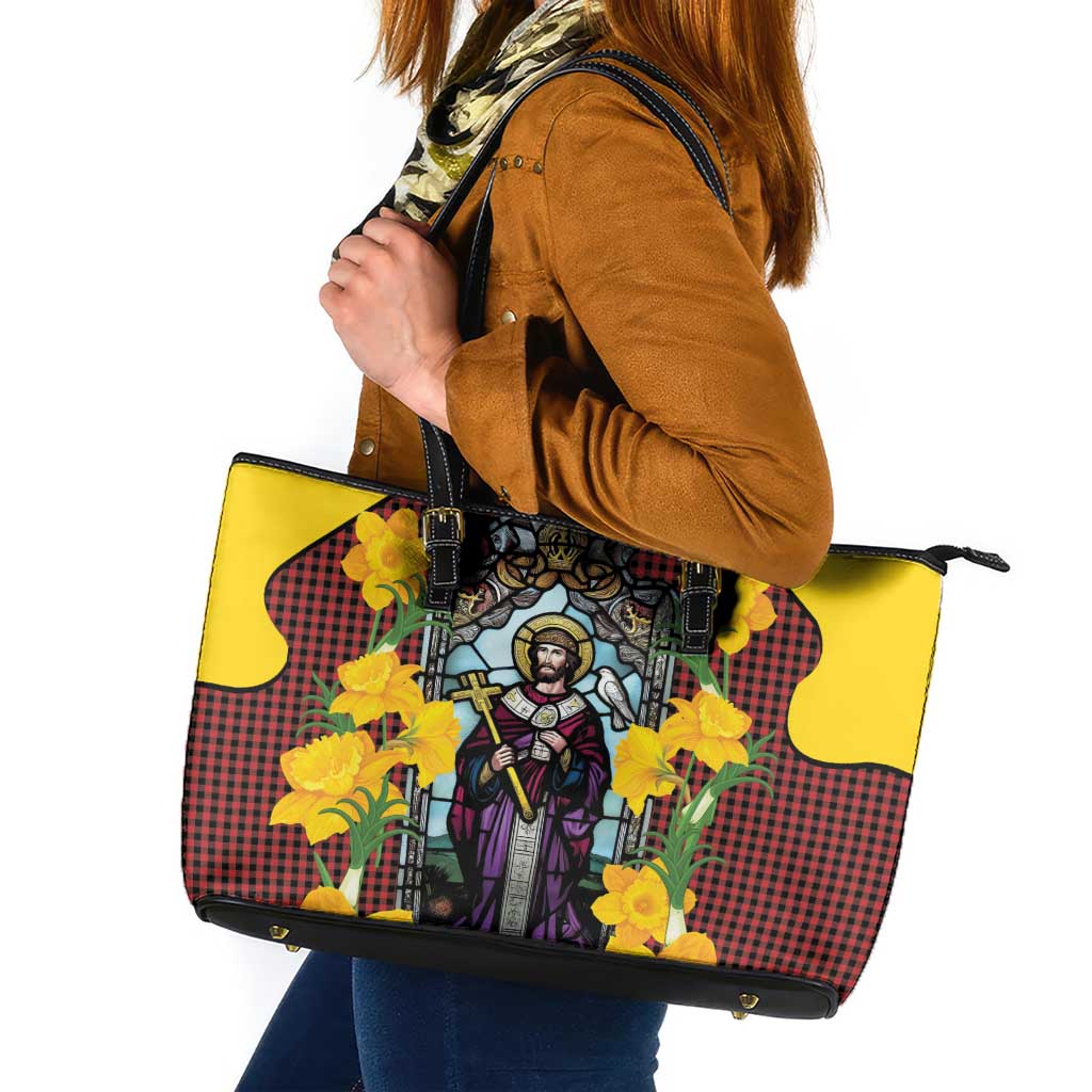 Welsh Dewi Sant Leather Tote Bag Saint David With Daffodil