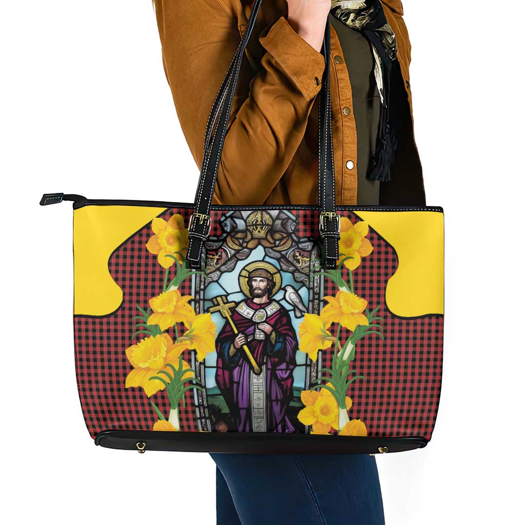 Welsh Dewi Sant Leather Tote Bag Saint David With Daffodil
