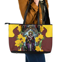 Welsh Dewi Sant Leather Tote Bag Saint David With Daffodil