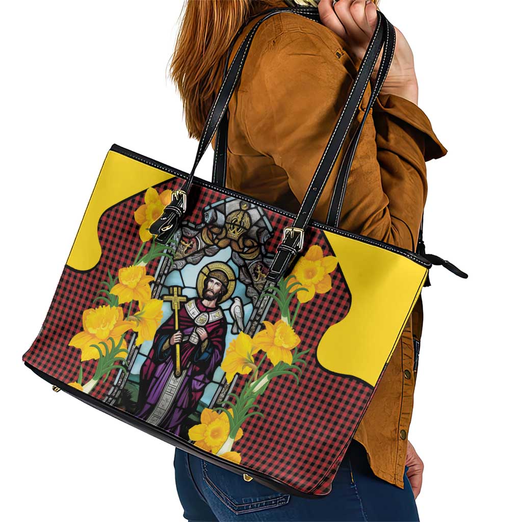 Welsh Dewi Sant Leather Tote Bag Saint David With Daffodil