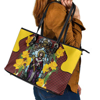 Welsh Dewi Sant Leather Tote Bag Saint David With Daffodil