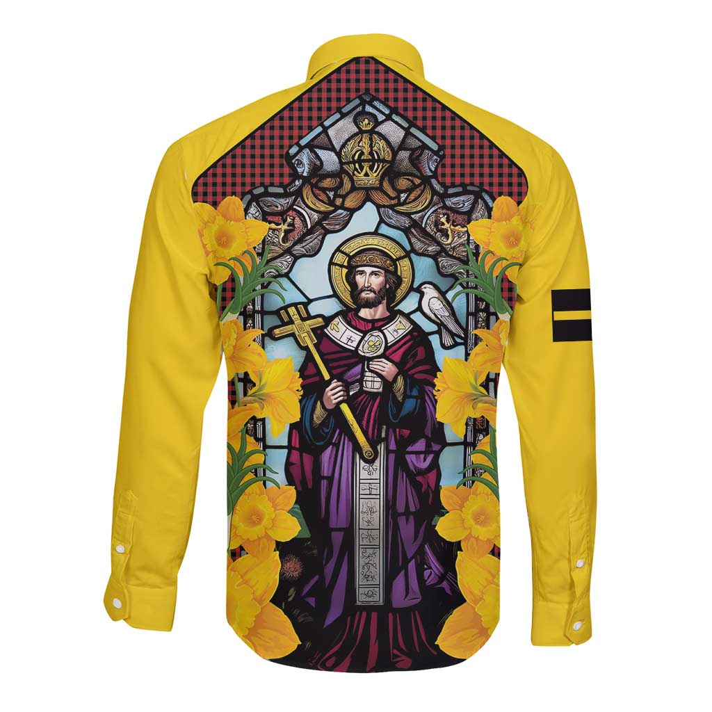 Welsh Dewi Sant Long Sleeve Button Shirt Saint David With Daffodil