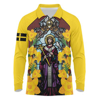Welsh Dewi Sant Long Sleeve Polo Shirt Saint David With Daffodil