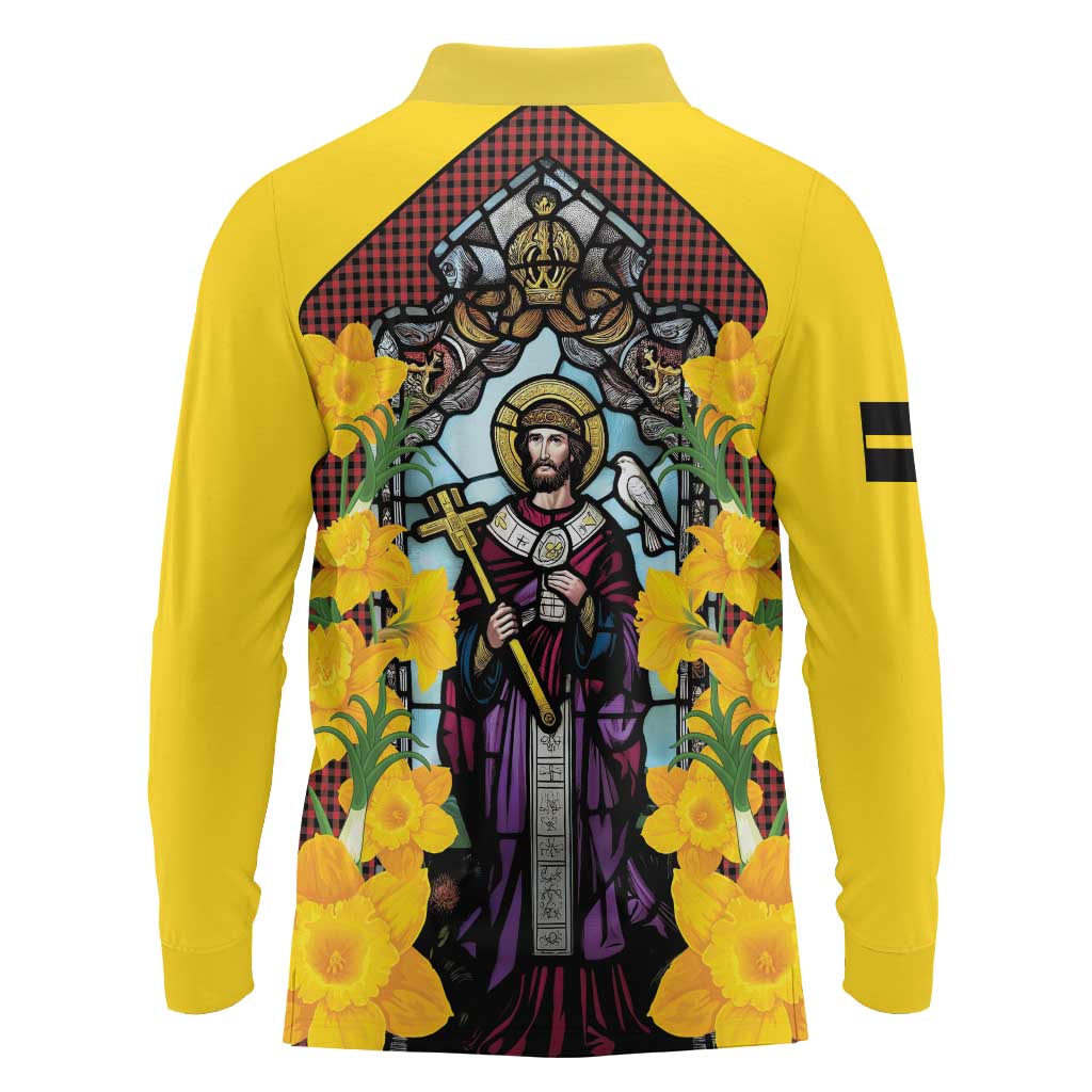 Welsh Dewi Sant Long Sleeve Polo Shirt Saint David With Daffodil