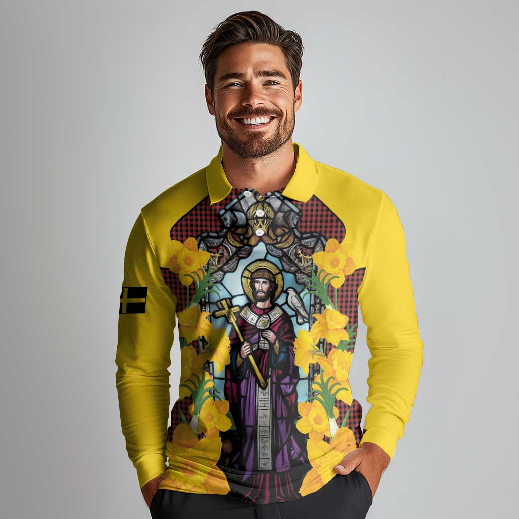 Welsh Dewi Sant Long Sleeve Polo Shirt Saint David With Daffodil