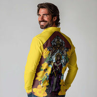 Welsh Dewi Sant Long Sleeve Polo Shirt Saint David With Daffodil