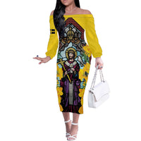Welsh Dewi Sant Off The Shoulder Long Sleeve Dress Saint David With Daffodil