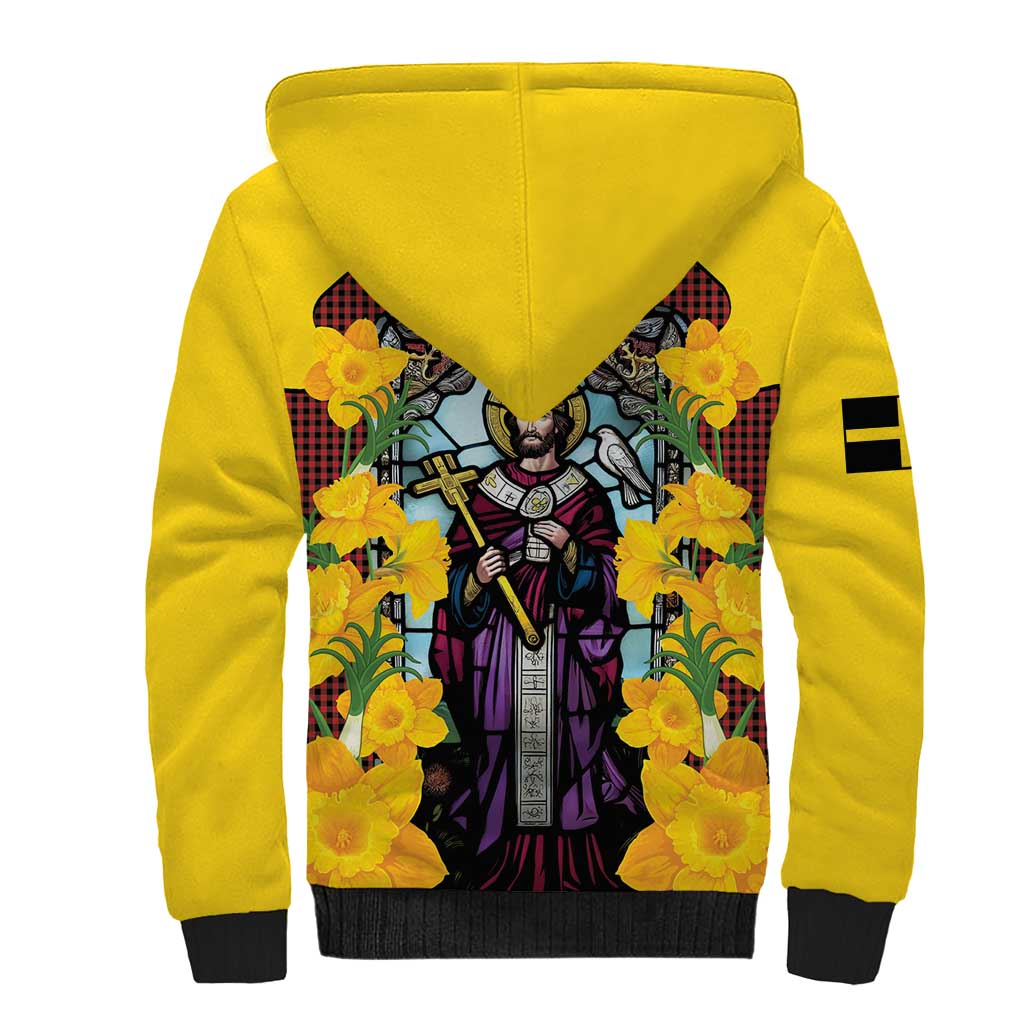 Welsh Dewi Sant Sherpa Hoodie Saint David With Daffodil