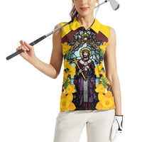 Welsh Dewi Sant Women Sleeveless Polo Shirt Saint David With Daffodil