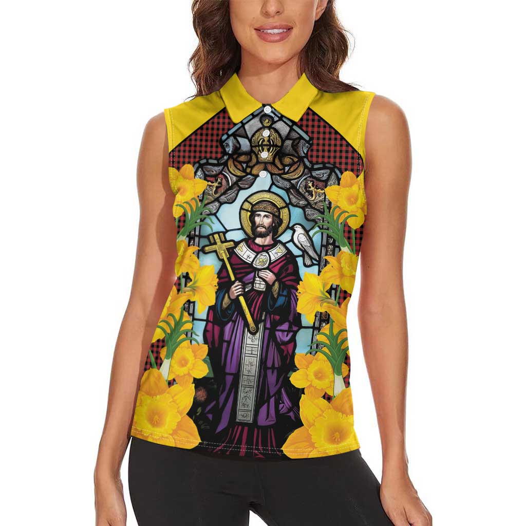 Welsh Dewi Sant Women Sleeveless Polo Shirt Saint David With Daffodil