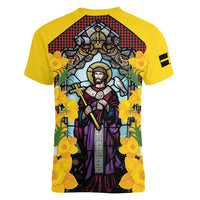 Welsh Dewi Sant Women V-Neck T-Shirt Saint David With Daffodil