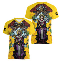 Welsh Dewi Sant Women V-Neck T-Shirt Saint David With Daffodil