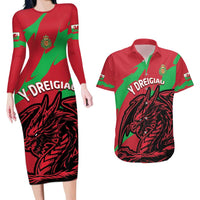 Custom Wales Football Couples Matching Long Sleeve Bodycon Dress and Hawaiian Shirt 2025 Welsh Y Dreigiau