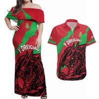 Custom Wales Football Couples Matching Off Shoulder Maxi Dress and Hawaiian Shirt 2025 Welsh Y Dreigiau