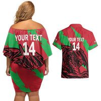 Custom Wales Football Couples Matching Off Shoulder Short Dress and Hawaiian Shirt 2025 Welsh Y Dreigiau
