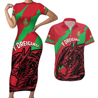 Custom Wales Football Couples Matching Short Sleeve Bodycon Dress and Hawaiian Shirt 2025 Welsh Y Dreigiau