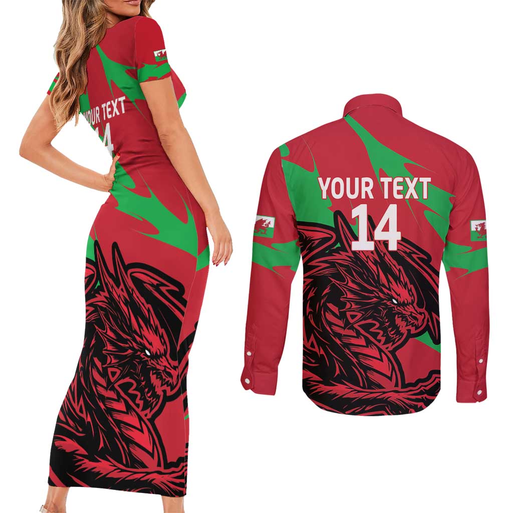 Custom Wales Football Couples Matching Short Sleeve Bodycon Dress and Long Sleeve Button Shirt 2025 Welsh Y Dreigiau