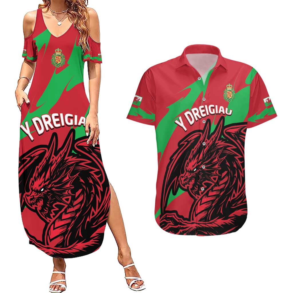 Custom Wales Football Couples Matching Summer Maxi Dress and Hawaiian Shirt 2025 Welsh Y Dreigiau