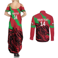 Custom Wales Football Couples Matching Summer Maxi Dress and Long Sleeve Button Shirt 2025 Welsh Y Dreigiau