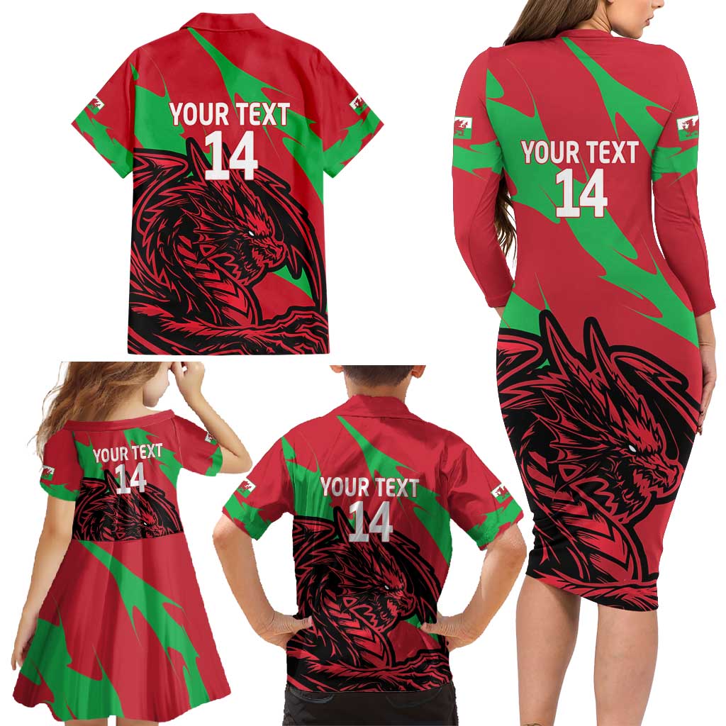 Custom Wales Football Family Matching Long Sleeve Bodycon Dress and Hawaiian Shirt 2025 Welsh Y Dreigiau