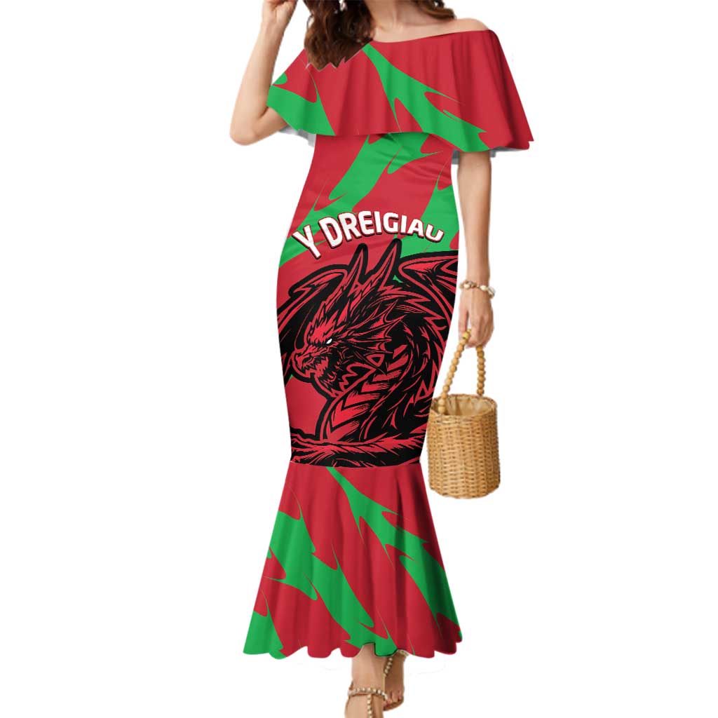 Custom Wales Football Family Matching Mermaid Dress and Hawaiian Shirt 2025 Welsh Y Dreigiau