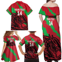 Custom Wales Football Family Matching Off Shoulder Maxi Dress and Hawaiian Shirt 2025 Welsh Y Dreigiau