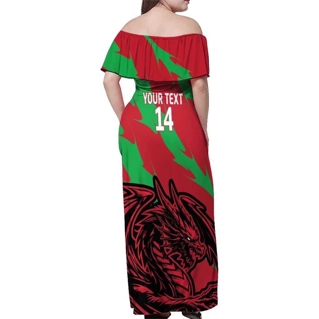 Custom Wales Football Family Matching Off Shoulder Maxi Dress and Hawaiian Shirt 2025 Welsh Y Dreigiau