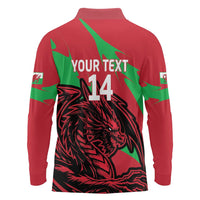 Custom Wales Football Long Sleeve Polo Shirt 2025 Welsh Y Dreigiau