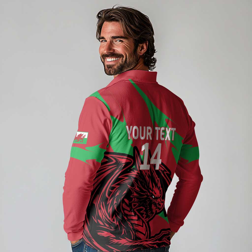 Custom Wales Football Long Sleeve Polo Shirt 2025 Welsh Y Dreigiau