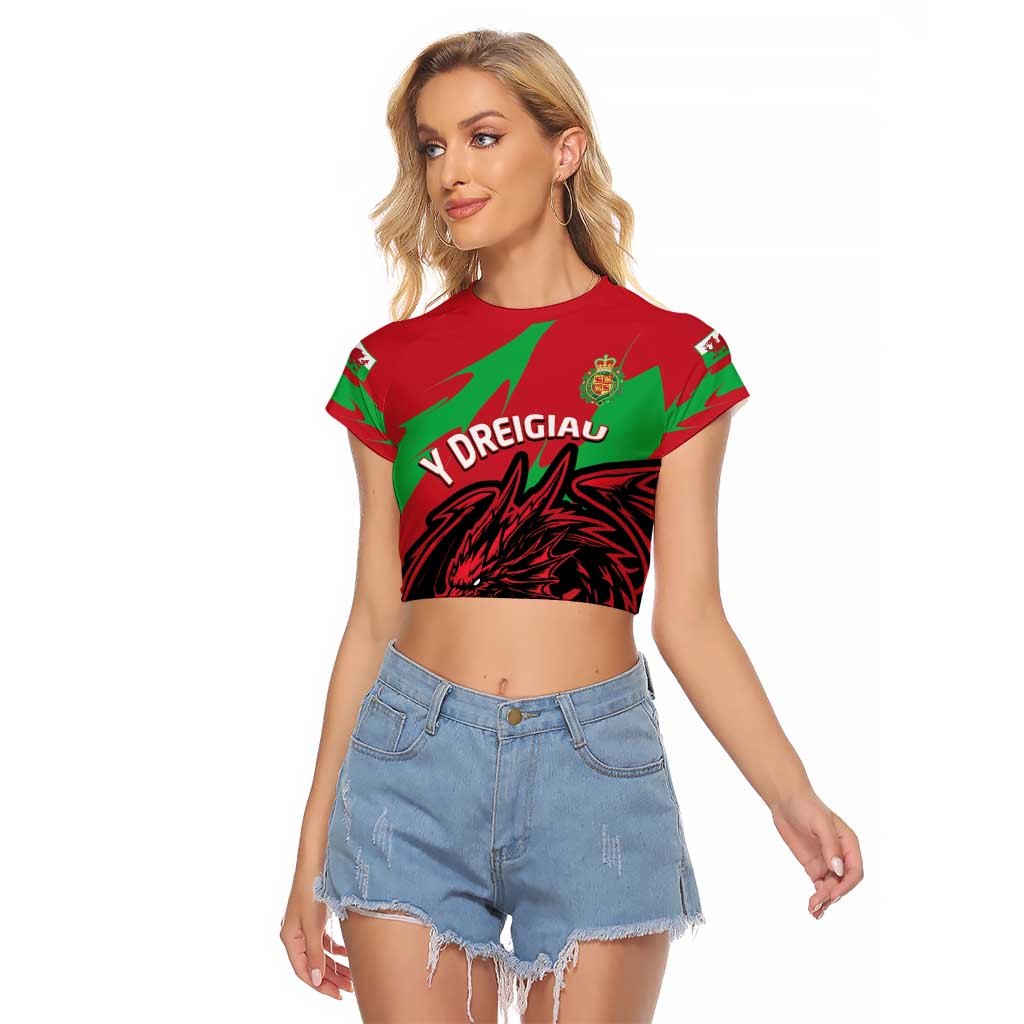Custom Wales Football Raglan Cropped T Shirt 2025 Welsh Y Dreigiau