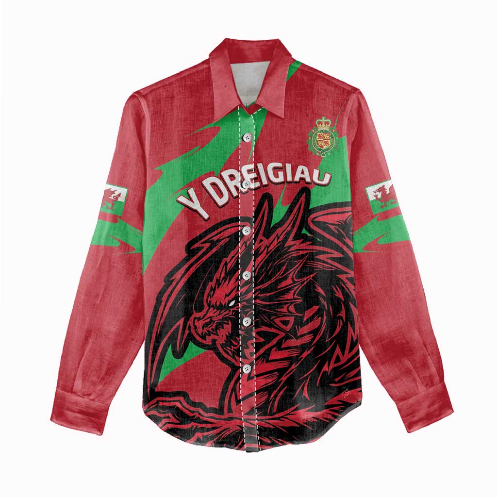 Custom Wales Football Women Casual Shirt 2025 Welsh Y Dreigiau