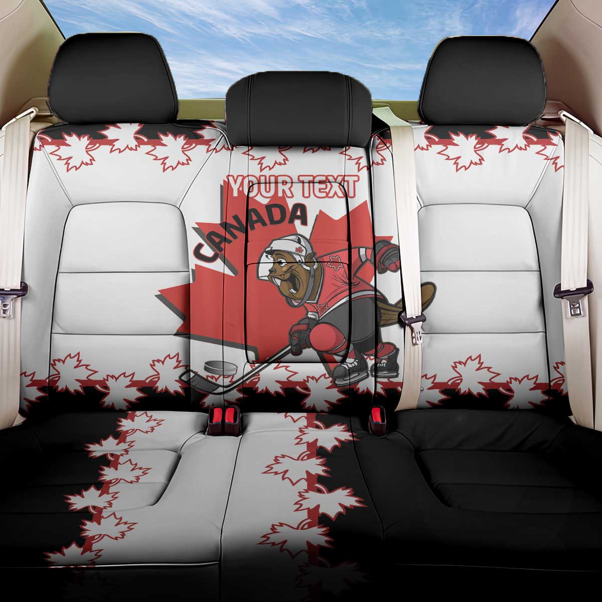 Custom Canada Ice Hockey Back Car Seat Cover 2025 Go Champions Funny Beaver Mascot