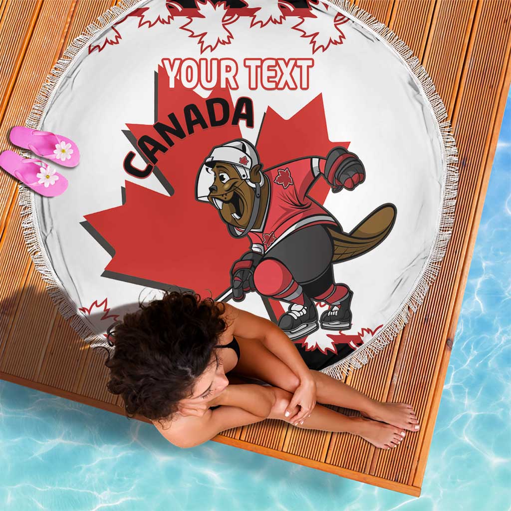 Custom Canada Ice Hockey Beach Blanket 2025 Go Champions Funny Beaver Mascot