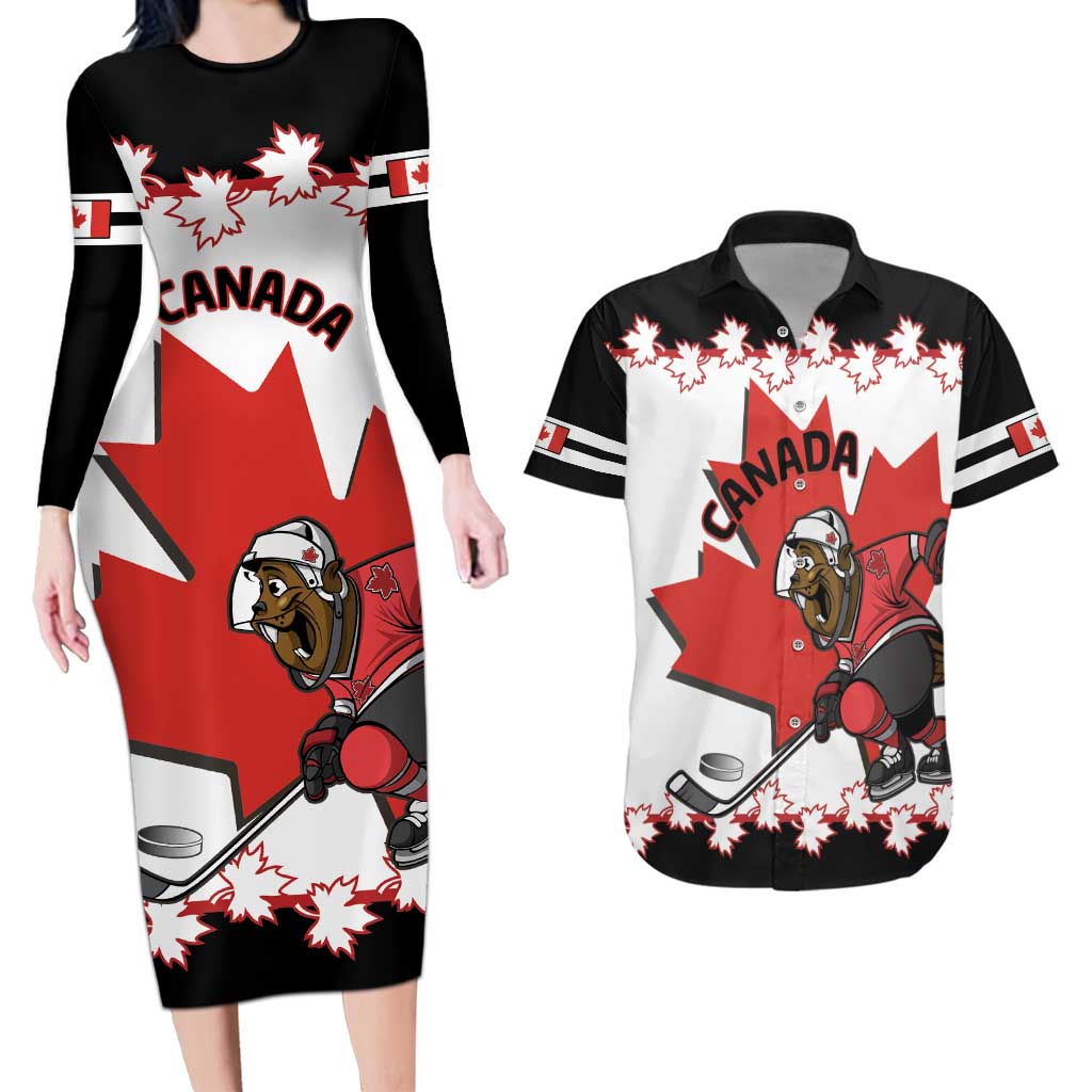 Custom Canada Ice Hockey Couples Matching Long Sleeve Bodycon Dress and Hawaiian Shirt 2025 Go Champions Funny Beaver Mascot