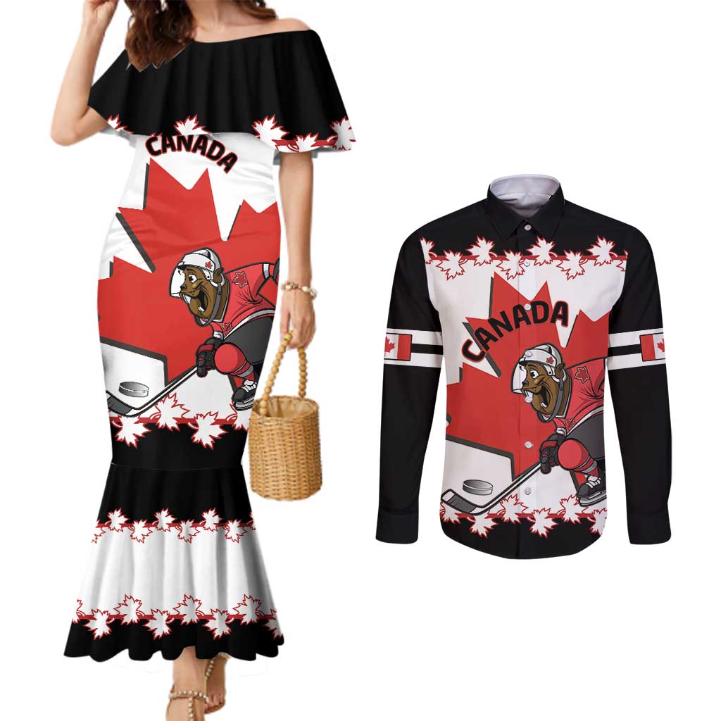 Custom Canada Ice Hockey Couples Matching Mermaid Dress and Long Sleeve Button Shirt 2025 Go Champions Funny Beaver Mascot